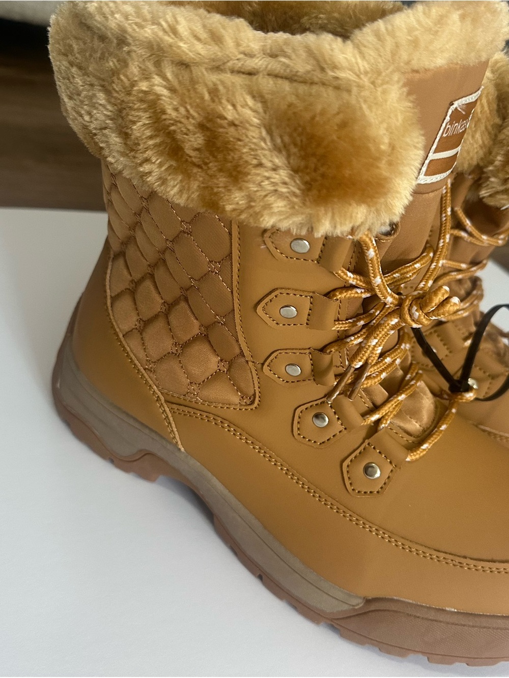 Women’s Tan Faux-Fur Winter Boots - Quilted Lace-Up Comfort